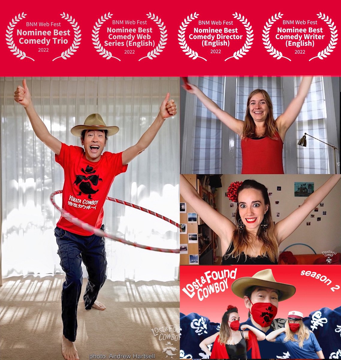 Thank you <a href="/baltowebfest/">BNM Web Fest</a> for the 4 #nominations! #Baltimore #festival #comedy #uplifting #friendship #series #crossculture #lockdown #standup #flamenco #Madrid #London #Tokyo #online #noborder #lostfoundcowboy #yukatacowboy #cast #director #writer #atsushiogata <a href="/filmwritr4/">Chris Hadley</a>