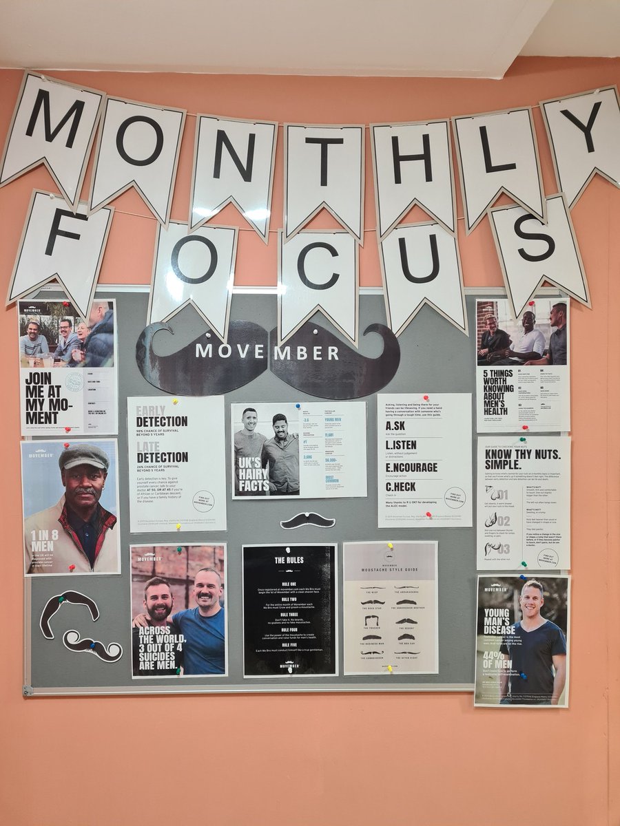 AbiRobe63476276's tweet photo. Movember is here! 👨🏼🧔🏽 lots of important information about men's physical and mental health! 

@BunburyHouse #monthlyfocus https://t.co/rygK3ECXbg