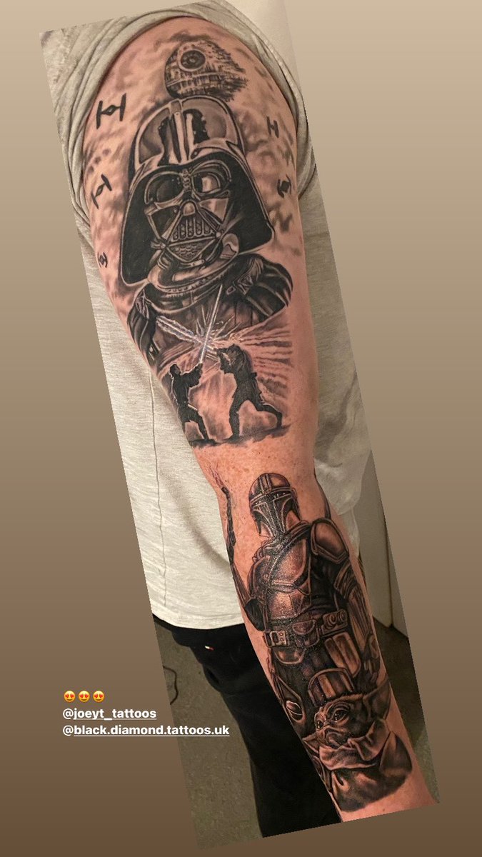 StarWars #tattoo #Grogu #babyyoda #TheMandalorian #Sleeve #DarthVader  #Kenobi #Skywalker, image size:675x1200