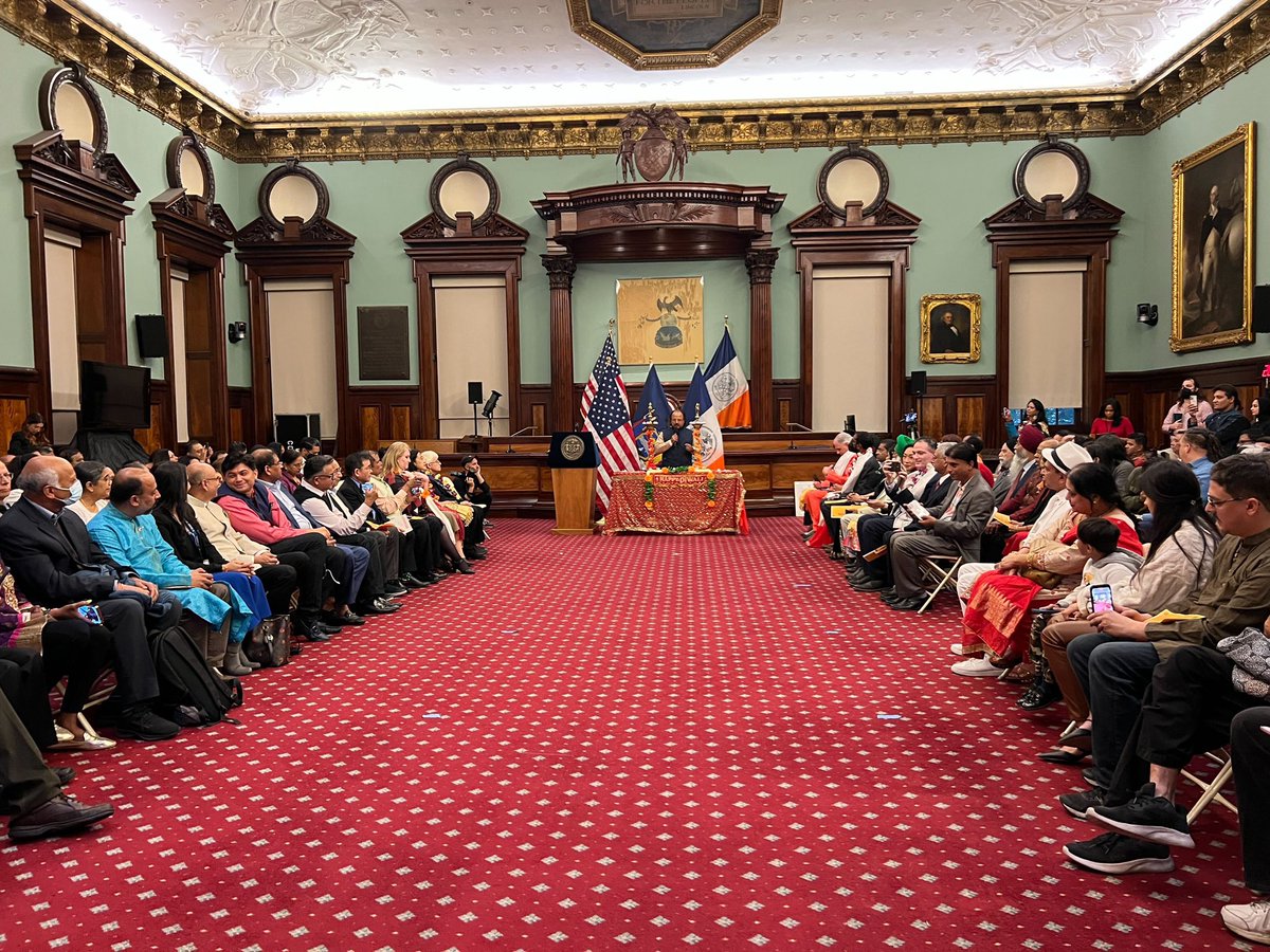 Celebrating the Festival of Lights in the <a href="/NYCCouncil/">New York City Council</a> Chambers this evening! #Diwali2022
