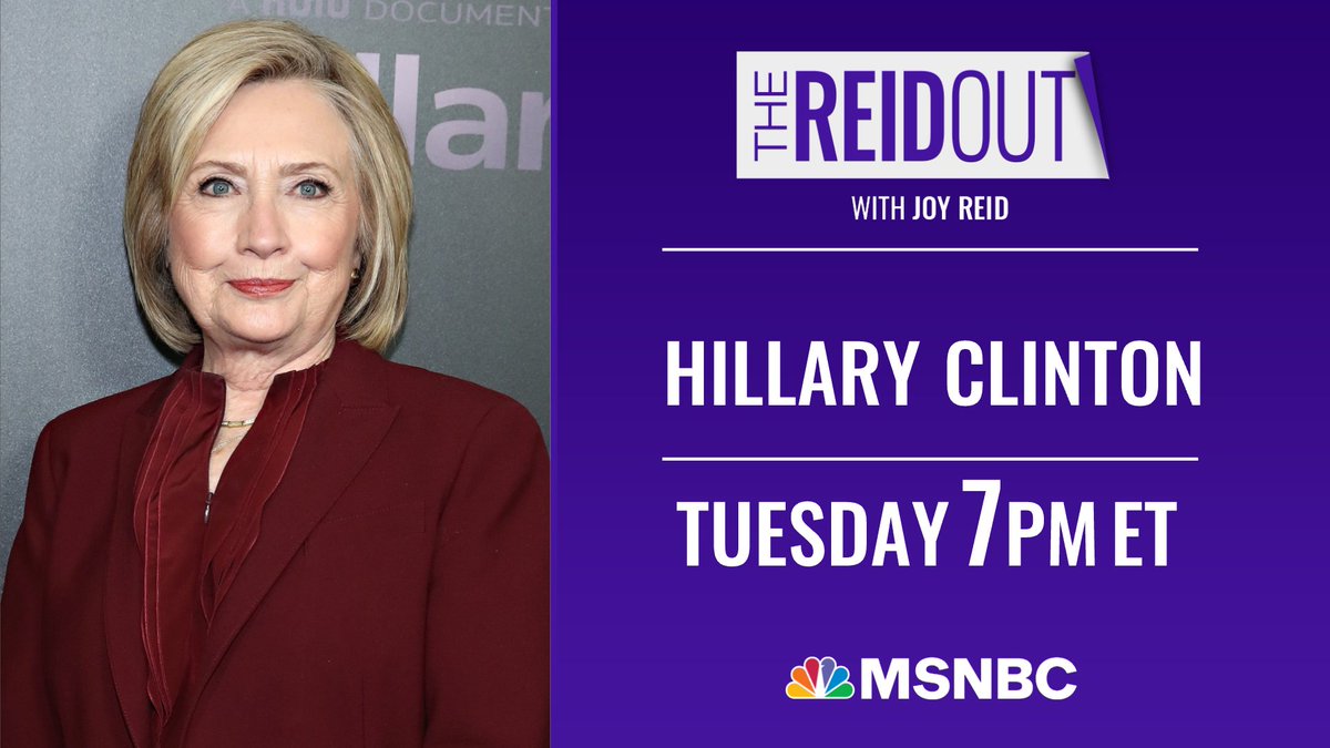 COMING UP: Tonight, former Secretary of State @HillaryClinton joins @JoyAnnReid live to discuss the latest on the #midterm elections, just one week out from #ElectionDay. See you soon for @TheReidOut at 7 pm ET on @MSNBC.