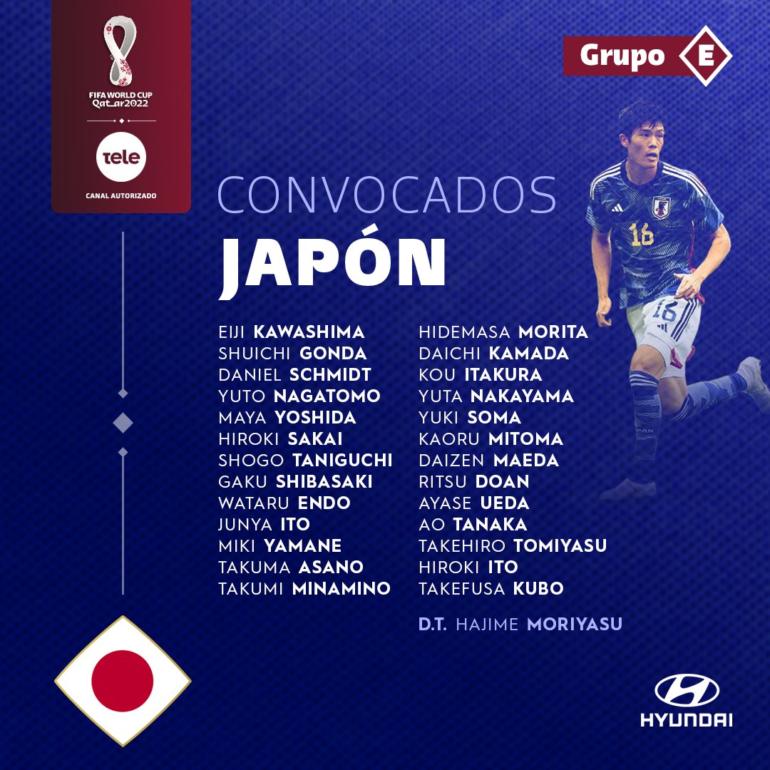✅🗒️ ¡La primera selección en confirmar sus 26 convocados para #Catar2022 es Japón! 🇯🇵⚽ ¿Podrán los nipones sorprender con una gran actuación? #MundialxLaTele 🔜📺

Presenta <a href="/Hyundaiuy/">hyundaiUY</a>