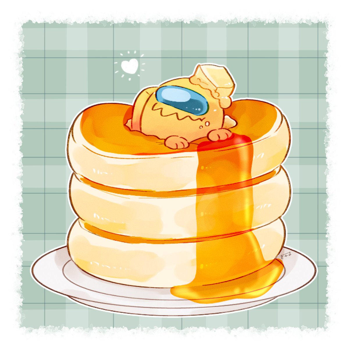 crewmate (among us) pancake food object on head food on head butter pancake stack syrup  illustration images