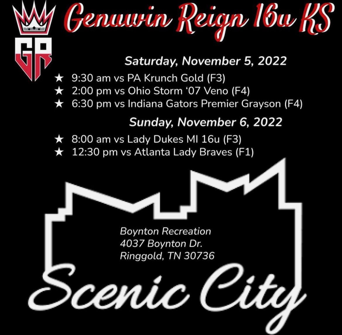 We are headed to The Scenic City to finish up our fall season. It is going to be 70° and sunny but we are planning on making it Reign!!!
Field location is 4057 Boynton Dr, Ringgold, GA 30736