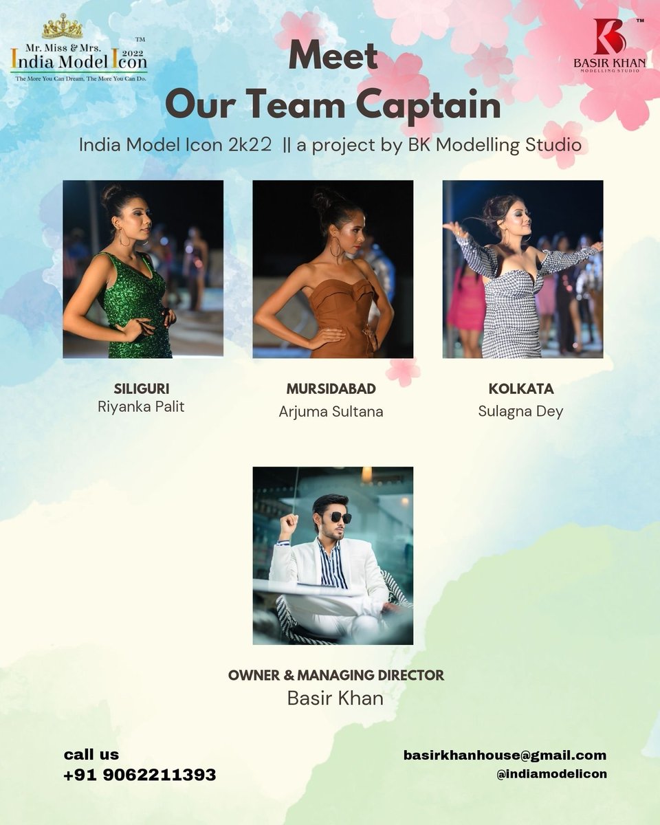 indiamodelicon's tweet photo. Meet Our Team Captain's 

India's Largest Most Prestigious Beauty Pageant In Kolkata..

People's choice Awards || India Model Icon
a project by BK Modelling Studio 
Show Director Basir Khan 

Enroll Your Name  9062211393
basirkhanhouse@gmail.com
#bkstudio #peagenttrainingprogram https://t.co/7lLGzvGf19
