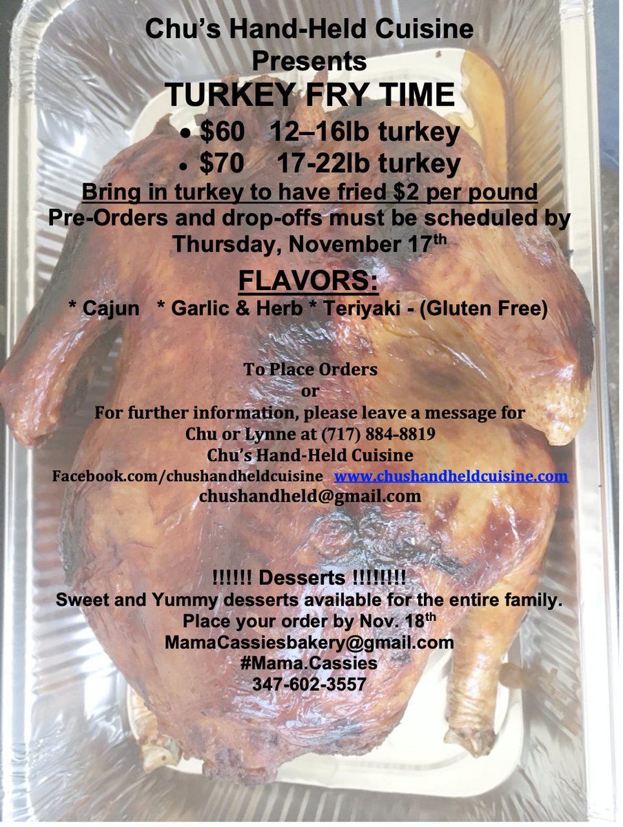 chushandheld's tweet photo. Thanksgiving is coming!!!! Order your Turkey now and we are also advertising for #mamma.cassies bakery. https://t.co/uSNstGcIa3