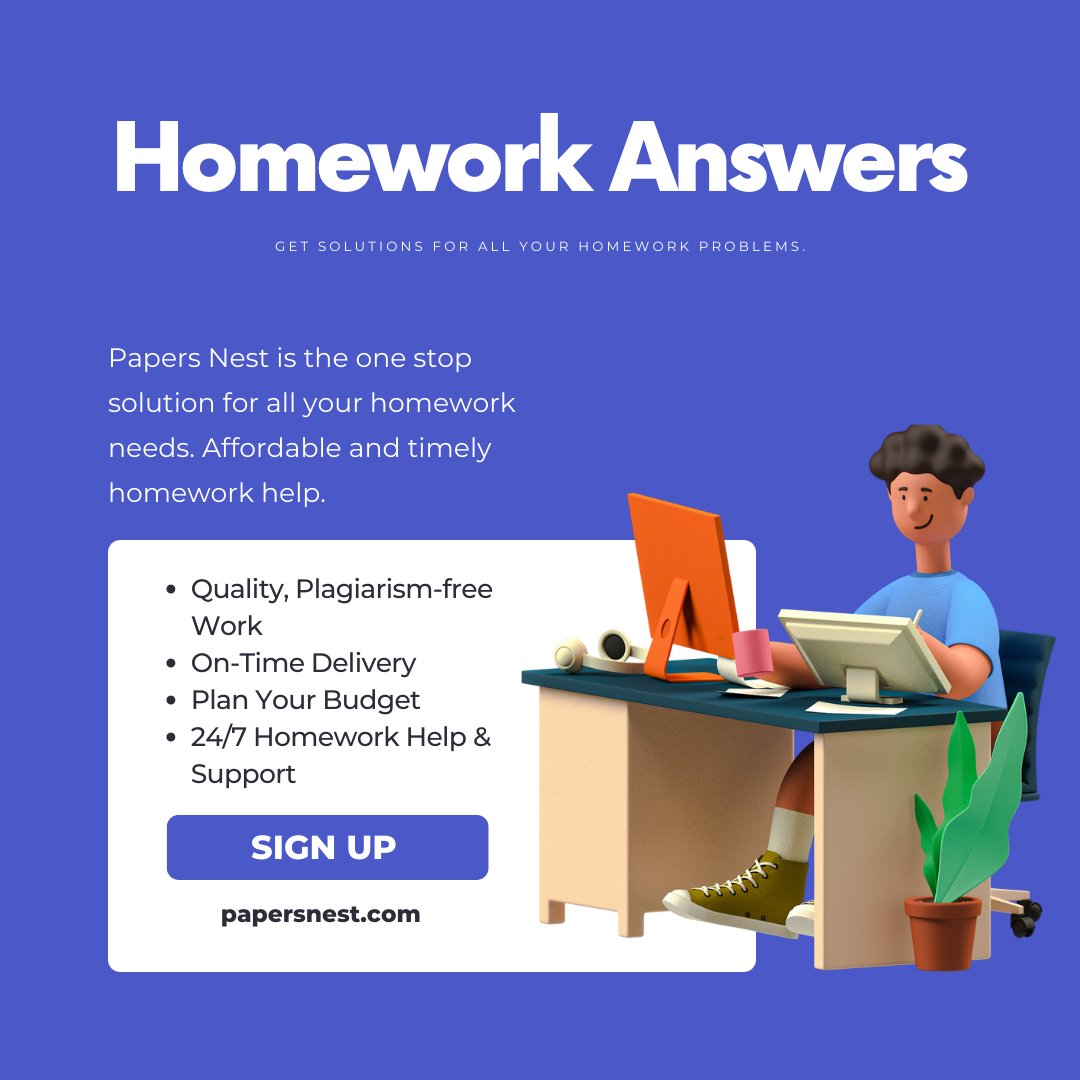 PapersNest's tweet image. For all your online homework needs, experts at Papers Nest are here to assist.

What we do best:
#essaywriting
#Onlinecoursehelp
#HomeworkAnswers
#quizhelp
#proofreadingandediting
#assignmenthelp

Get affordable and timely homework help at papersnest.com