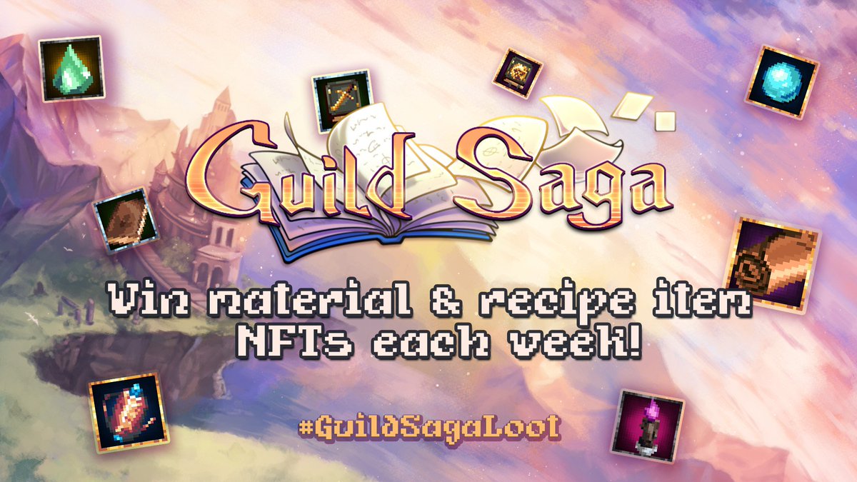 Materials and Recipe NFTs are the backbone of <a href="/GuildSaga/">Guild Saga✨</a>'s crafting system, and here's your chance at more🥳

Like &amp; RT this tweet and share a pic of the loot obtained by your staked Heroes with #GuildSagaLoot (+ your Discord ID) for a chance to win each week!