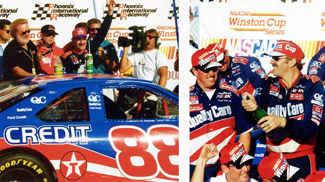 LegendsNascar's tweet photo. Dale Jarrett won the 1997 Dura Lube 500 at Phoenix 25 years ago today. 🏁

"One of my favorite races all-time for me, was winning at Phoenix in 1997. We came from a lap down &amp; passed everyone under green, made up the lap &amp; won the race. I certainly enjoy going there." 

#RYR🏁 https://t.co/yoYLmj6aYK