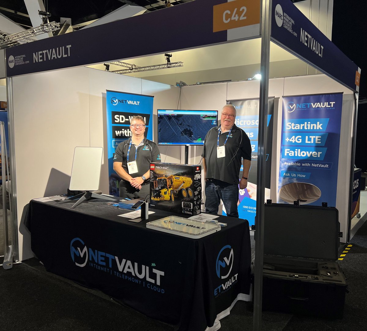 NetVaultAus's tweet photo. We are exhibiting at the @IMARC_Mining in #Sydney this week. Come and look at our awesome solutions we have available for the mining industry, including Starlink and Starlink Flat panels. Come by stand C42 for a chat and a chance to win an awesome Lego mining truck!

#NetVault https://t.co/hvUSpGJerJ
