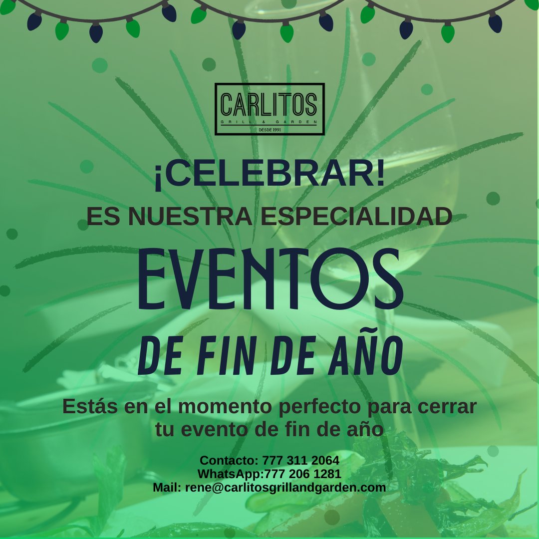 carlitoscuerna's tweet photo. ¡Aprovechémos ahora que podemos reunirnos! 🫂
Celebra tu #Evento de Fin de Año en #CarlitosGrill

✅ Contacta a René, el te apoyará con toda la información que necesitas:
📞 777 311 2064
📲 777 206 1281
📧 rene@carlitosgrillandgarden.com

#FiestasdeFindeAño #PaquetesdeFindeAño https://t.co/wskKfPpHyW