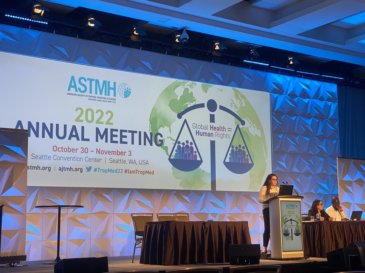 UMCVD's tweet photo. Dr. Emily Stucke presents her research on RNA sequencing using custom capture probes which reveals a parasite antigen expression signature in Malian children with severe malaria #TropMed22 https://t.co/H2RSsO9hKS