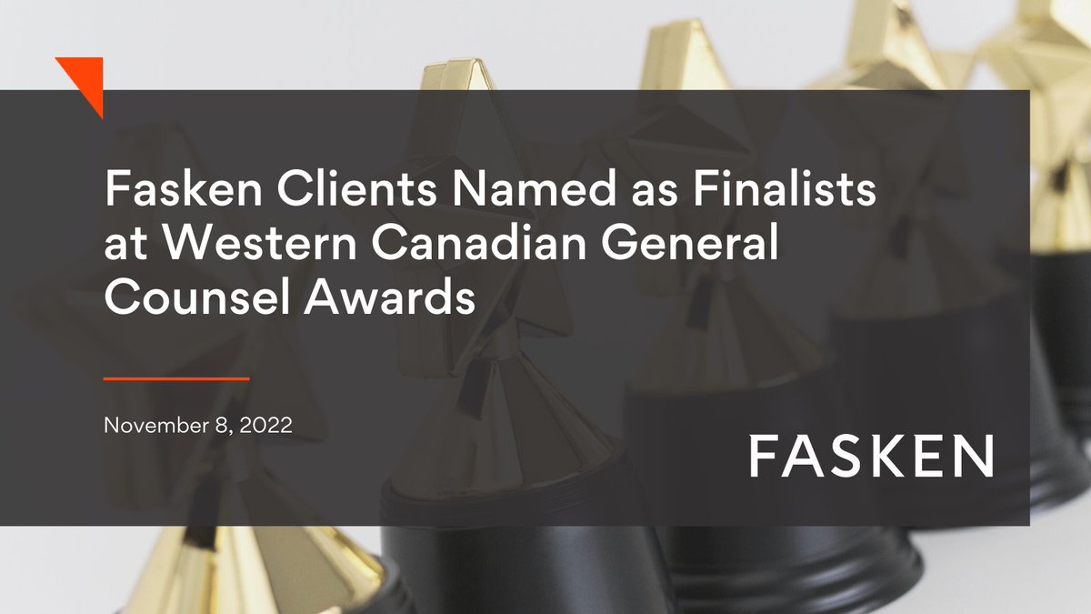 Congratulations to our clients who have been named as finalists at the Western Canada General Counsel Awards this year. The winners will be announced November 8: bit.ly/3gXyjJo #WCGCA #inhousecounsel #generalcounsel