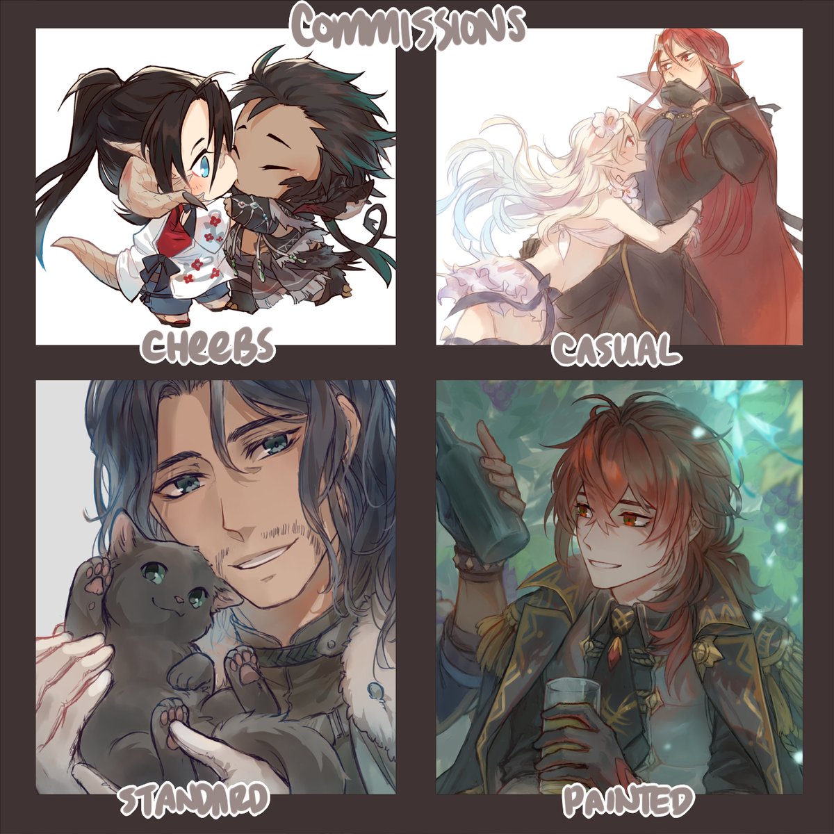 finally done with convention prep and caught up (kinda) in games, so I can reopen comms! ^^

prices and form and all that stuff is here: 
https://t.co/Qm2Z1uGTxh 