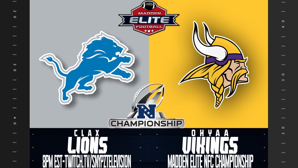 Madden_MEFL's tweet photo. Come and watch the Lions (Clax) take on the Vikings (Ohyaa) for the MEFL NFC Championship game.
Live right now on @snypztv https://t.co/FyH9miVNGH