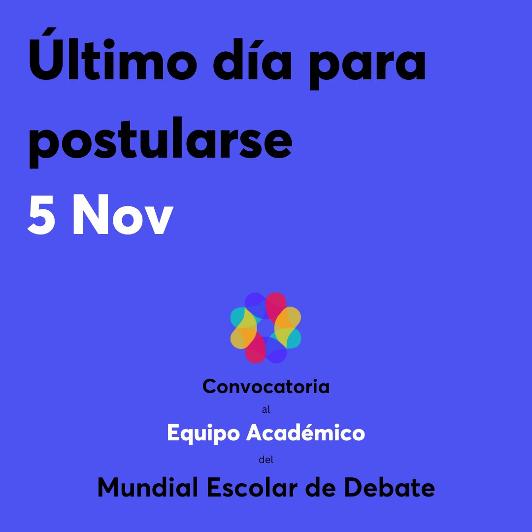 ❗️Últimos días para postularse a formar parte del primer proyecto mundial de debate escolar en español. 🌐LINK 👉mundialdebate.com/post/convocato…
