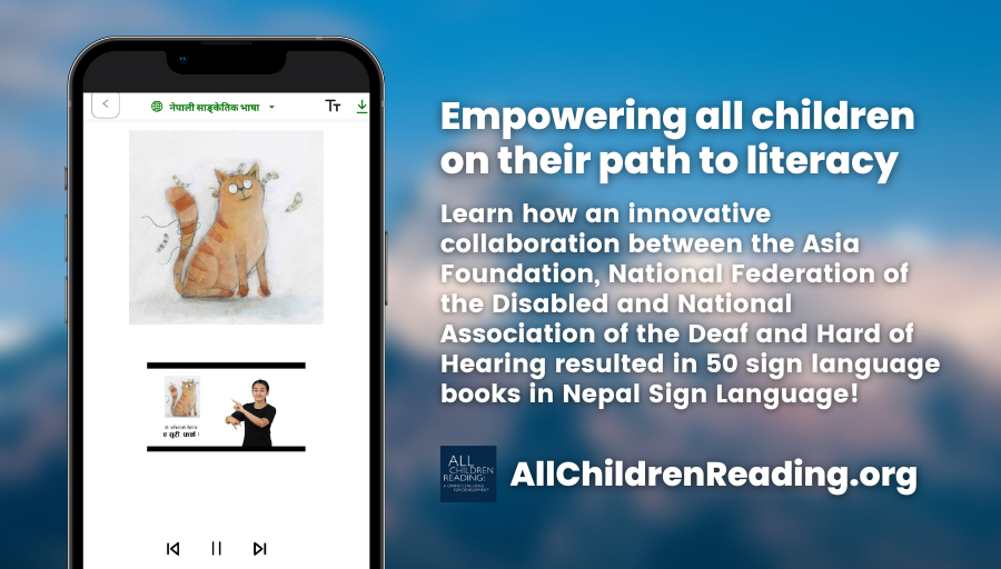 Children who are deaf or hard of hearing in Nepal can now access 50 new, free storybooks in Nepali Sign Language on two online platforms. Learn about <a href="/LetsReadAsia/">Let's Read</a>'s ACR GCD-funded project to empower children on their path to literacy: ow.ly/rKni50Lrg77 <a href="/nfdnofficial/">National Federation of the Disabled Nepal</a>
