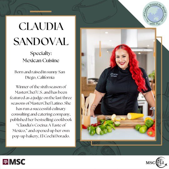 MSC_FLI's tweet photo. We are so excited to bring @MASTERCHEFonFOX champ Claudia Sandoval for this Friday’s Cooking Around the World virtual event! Find out more and get tickets at https://t.co/V0KZiuuLKv https://t.co/tECioJE44t