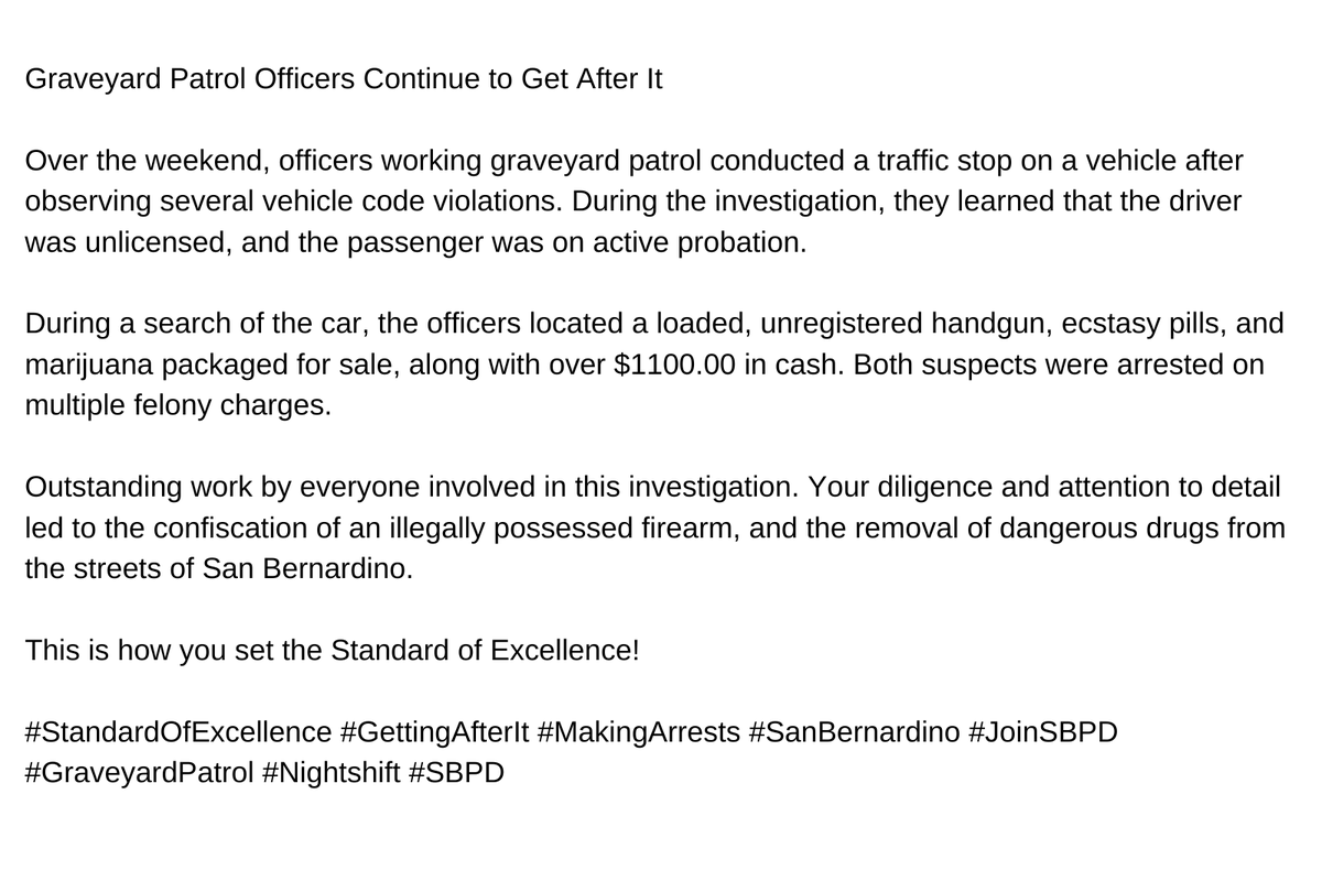 SanBernardinoPD's tweet photo. Diligence & attention to detail led to the confiscation of an illegally possessed firearm, & the removal of dangerous drugs from the streets of San Bernardino.
This is how you set the Standard of Excellence!
#StandardOfExcellence #GettingAfterIt #MakingArrests
@SBPD_CHIEF https://t.co/xUFUd31erl