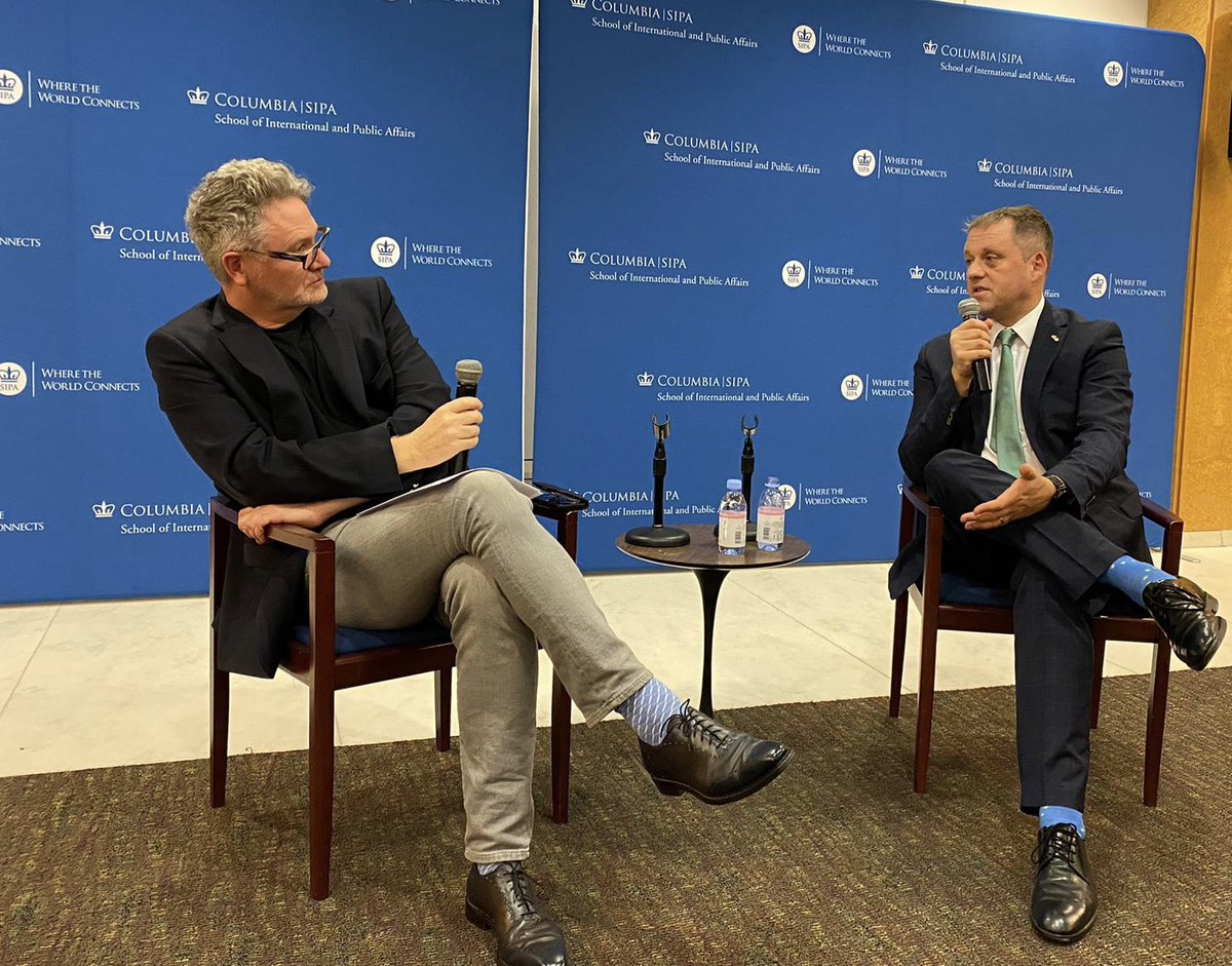 ThomasByrneTD's tweet photo. Brilliant conversation with Prof @adam_tooze at Columbia University to mark 50 years of Ireland’s EU membership. 

Great to exchange insights and thoughts on Brexit, Energy, Ukraine, the future of the EU and other issues. 

Thanks to @Columbia for hosting! #IrelandEU50 🇮🇪🇪🇺🇺🇸 https://t.co/ADoMvP1hO9
