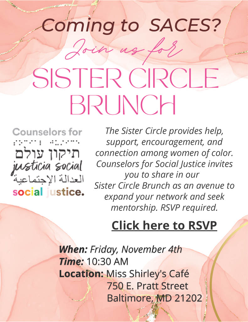 CSJNational's tweet photo. Are you attending #SACES ? Join us for the Sister circle brunch - a space for women of color to connect.

When: Friday, November 4th
Time: 10:30am
Location: Miss Shirley’s Café
750 E. Pratt Street
Baltimore, MD 21202
*RSVP Required*

RSVP at: https://t.co/pJHgLvMbV3 https://t.co/5mjSbdJF6R