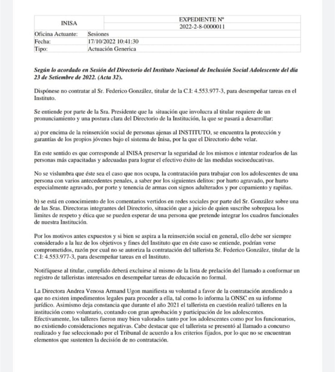kungfuombijam's tweet photo. Después de meses de trabajar gratis en @Inisa_Oficial  gané un llamado de tallerista.
De forma arbitraria e irregular, se rechazó mi contratación por tener antecedentes penales (no era excluyente en las bases) y por mis publicaciones en redes sociales.

Presenté recurso legal 👇🏽 https://t.co/dREI7CSONZ