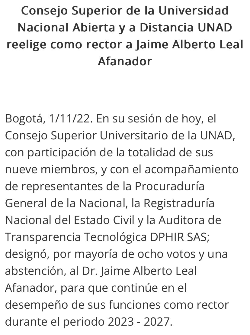 Felicitaciones a nuestro actual y futuro rector <a href="/JaimeLeal_/">Jaime Leal Afanador</a> 
Seguiremos trabajando para transformar nuestro país con investigación, desarrollo e innovación con impacto glocal 

#TodosSomosUNAD #LealesConLeal 

noticias.unad.edu.co/index.php/unad…