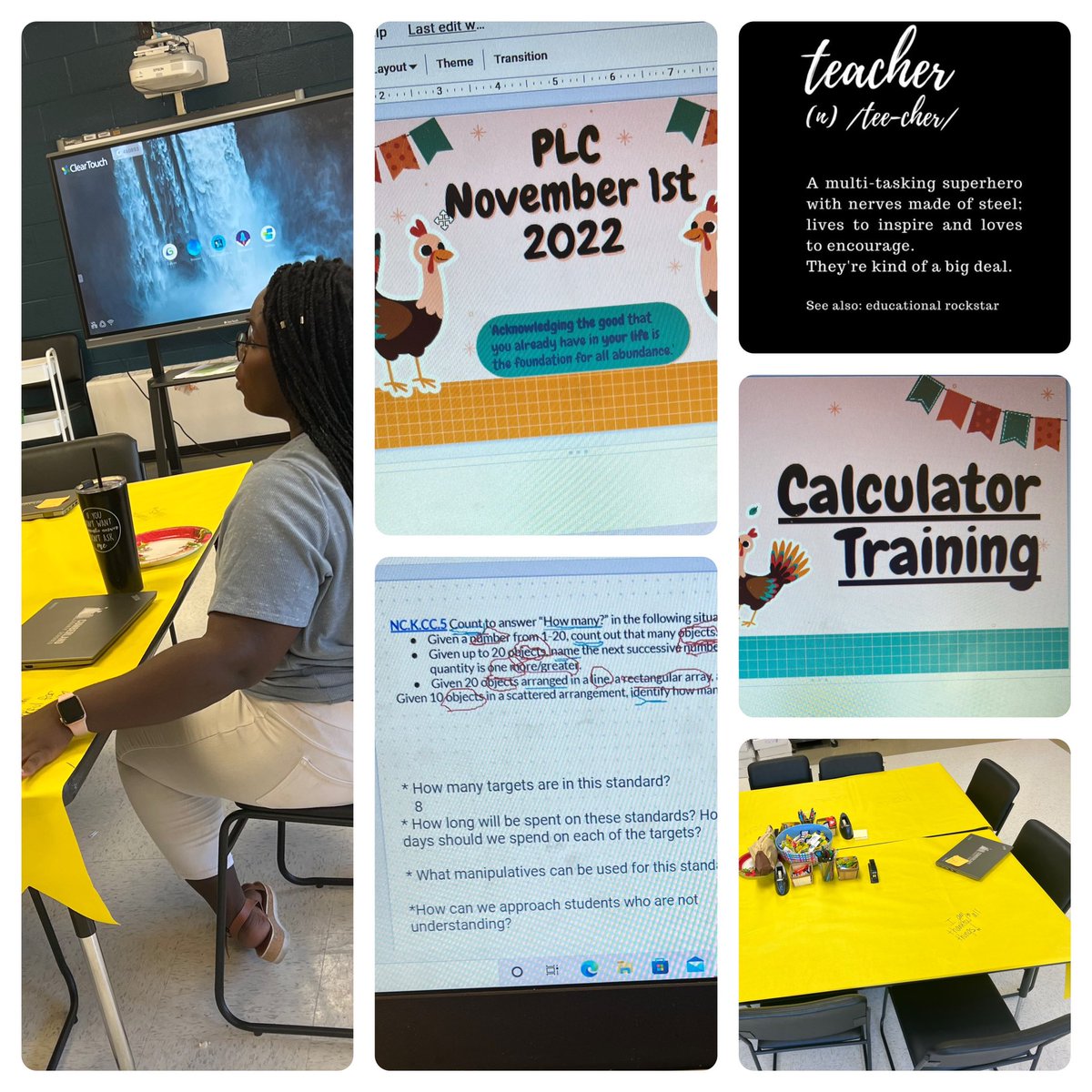 Such a great day in PLCs today! We worked on unpacking upcoming standards; refreshed our calculator skills, and took a moment to write out things we are thankful for! Our teachers are amazing!! @Manchester_Elem @taimonge @mrsgray620 @kimberlytamsett
