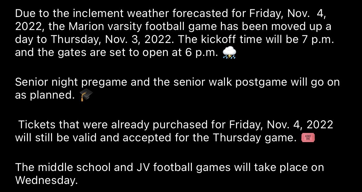 Updates on MHS football this week. See photos attached. See you Thursday!