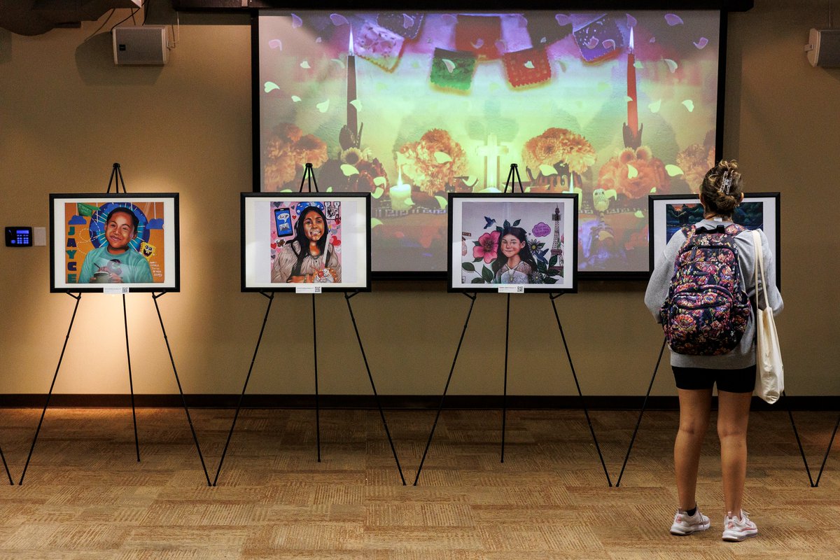 SamOwensphoto's tweet photo. The University of Texas at Austin's Latino Studies Department set up a Dia de Los Muertos ofrenda honoring the Robb Elementary School shooting victims. The public can view the altar inside UT Austin's Gordon-White Building as well as a gallery of murals painted in their honor. https://t.co/vXFsoJaN1Q