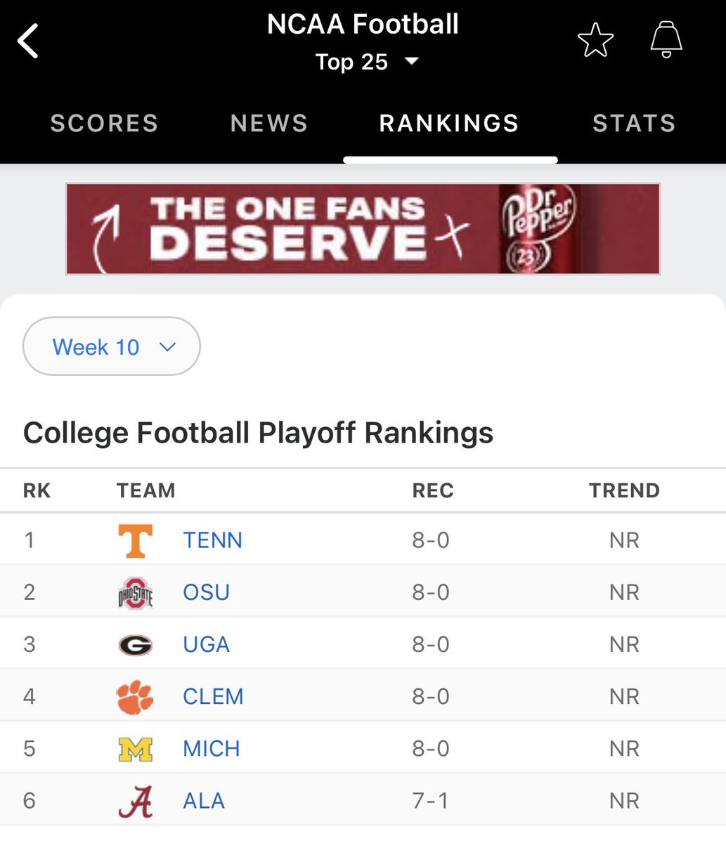karsmiles's tweet photo. @stormewarren @MacieBanksSXM  with all the talk on #StormeSays today I thought I would share the first #CFP  rankings. Hope those #Vols can beat the #Dawgs https://t.co/C68yDgQolR