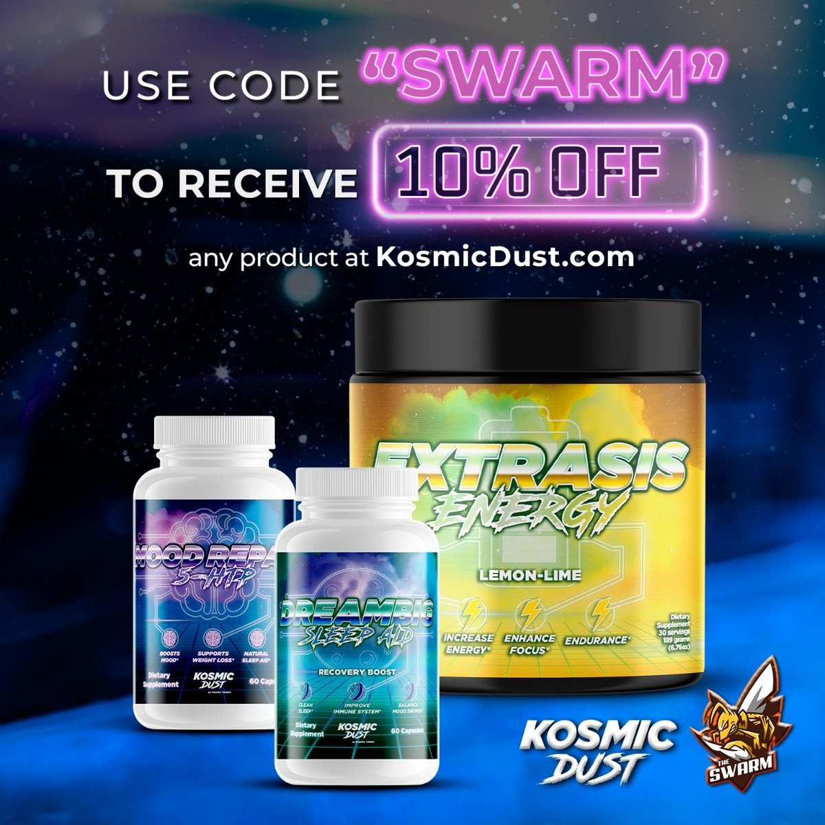 TheSwarmES's tweet photo. 🐝 New Sponsor 🐝

We are so proud to share that we have partnered up with the people at @KosmicDustStyle, to help keep Swarm in top fighting shape for our tourneys/streams!

They have a TON of different unique products, so make sure to check them out 💛
https://t.co/l0z9r0Mmts https://t.co/SKVt8rchut
