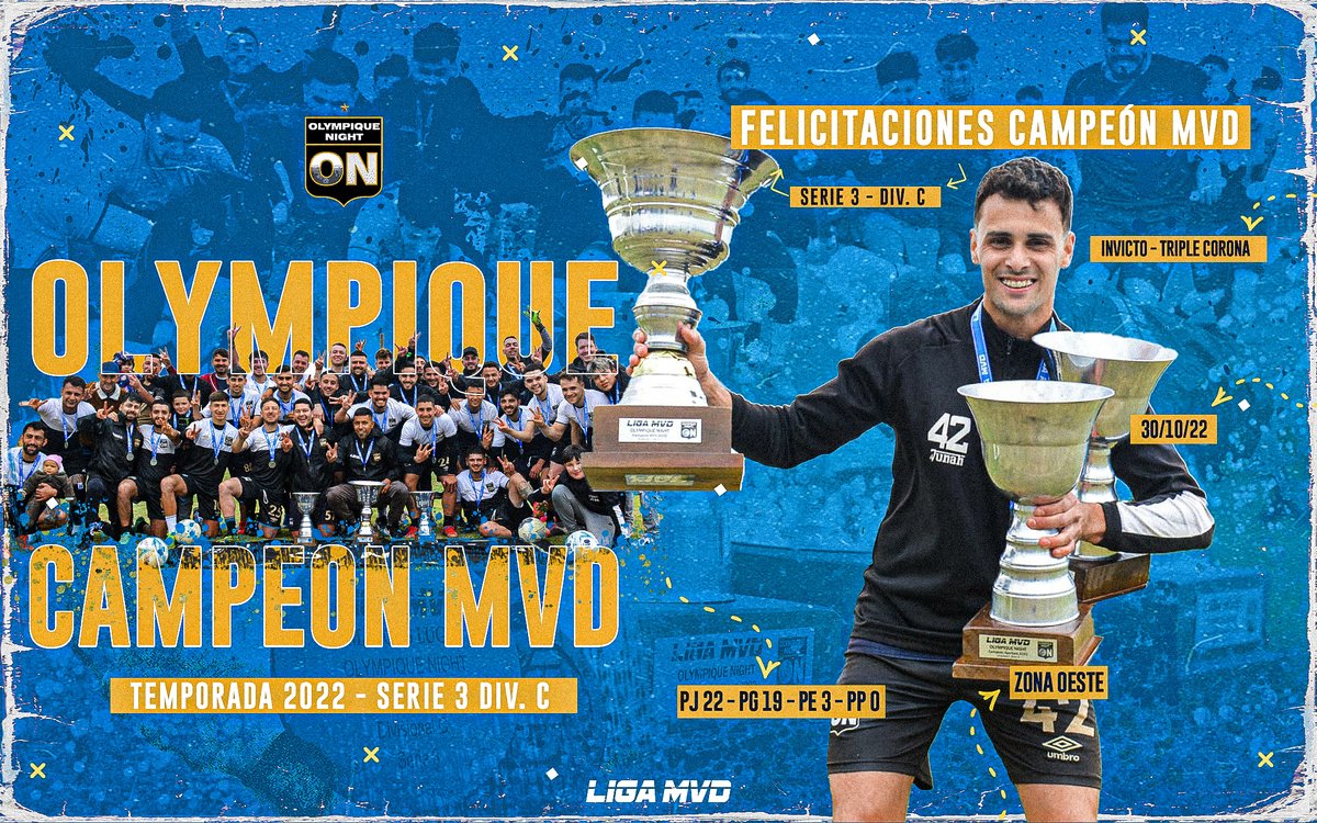 Dave_tz11's tweet photo. FUTBOL 11 | OLYMPIQUE NIGHT CAMPEÓN 🥇

Serie 3 | Div. C | Zona Oeste

🏆 Felicitamos a Olympique Night por su consagración como Campeón MVD 2022.

Salud Campeones!

#modomvd https://t.co/DARgBJhoKl