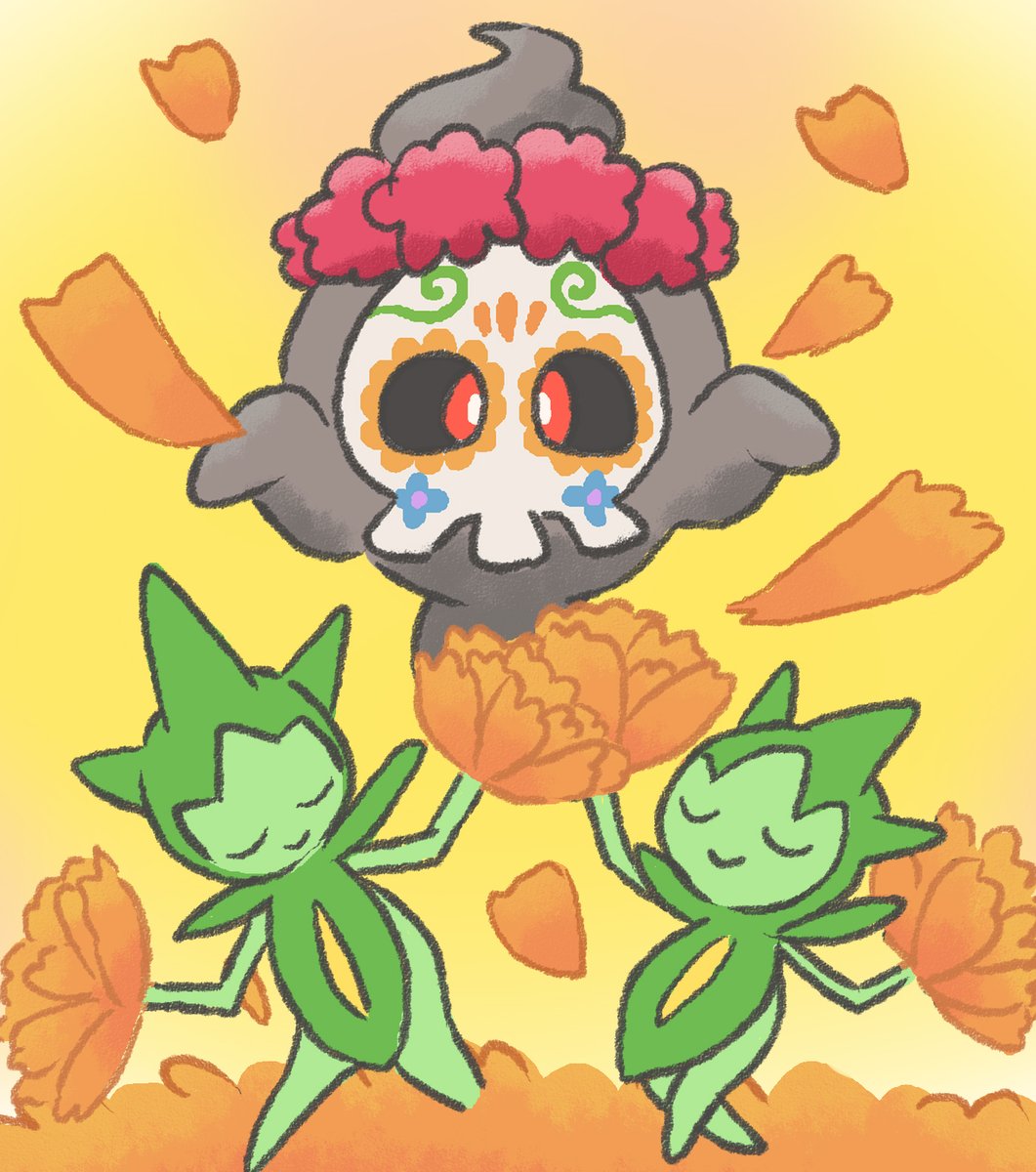pokemon (creature) no humans closed eyes flower smile closed mouth red eyes  illustration images