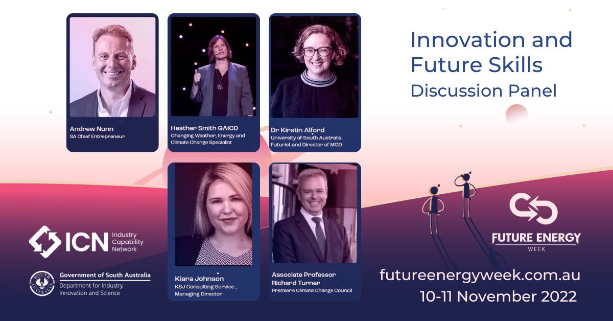 What opportunities can #innovation bring to our #energy sector? And how can we build future skills to achieve that? Hear from our panelists hosted by @DIIS_SA at #FutureEnergyWeek2022 
futureenergyweek.com.au