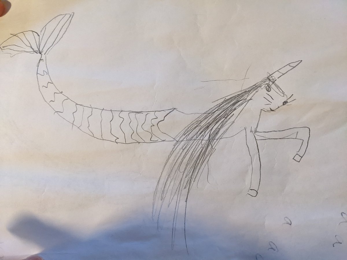 njwilson's tweet photo. My 8yo daughter drew a "mermawalrucatacorn" https://t.co/gnUYM0UV1H