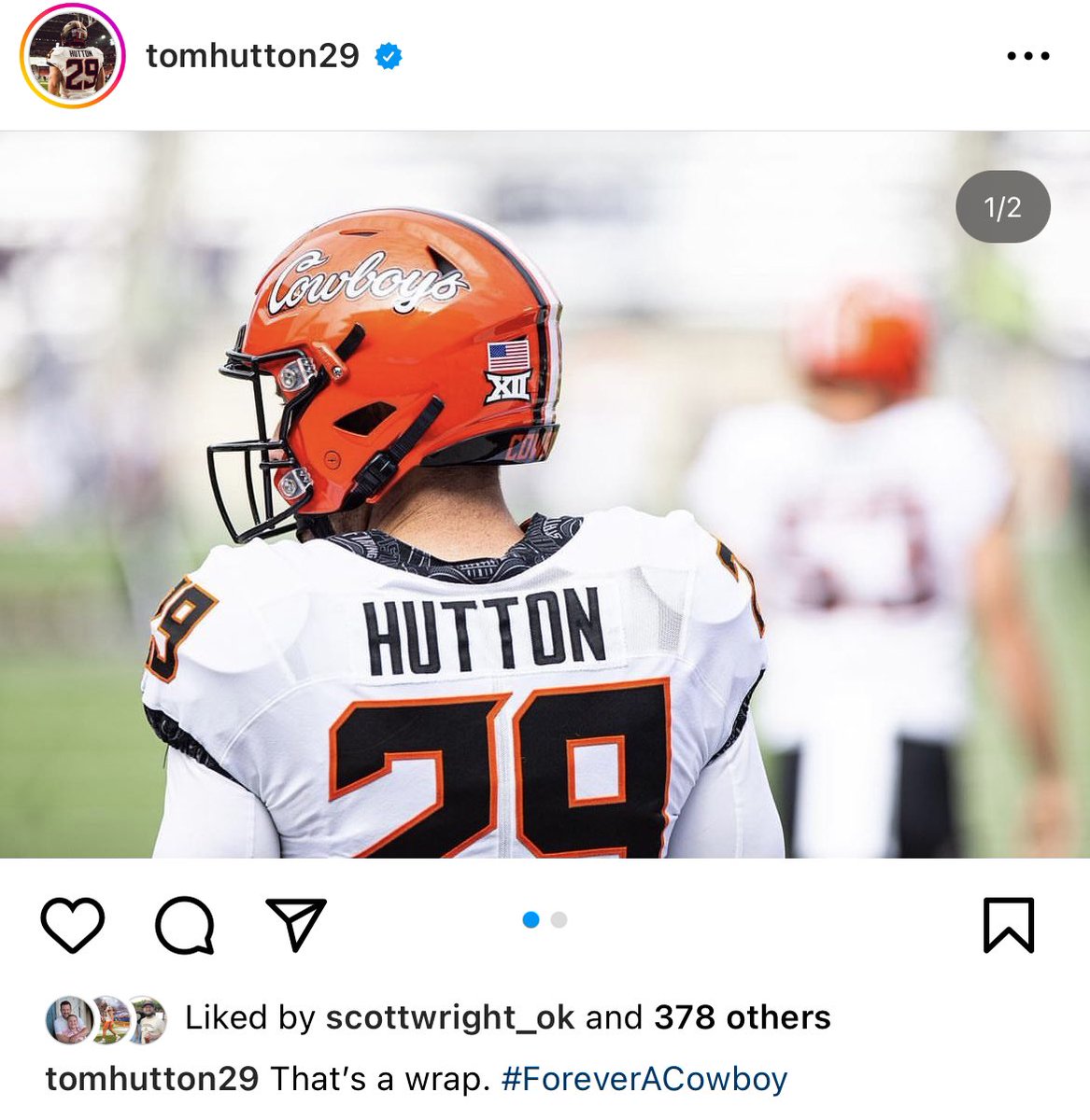 Tom Hutton, one of the best punters in the nation and the oldest FBS player at 32, has announced on Instagram the conclusion of his season and #OKState career. 

Hutton, who was injured late in the Kansas State loss, said several weeks ago he would not return next season.