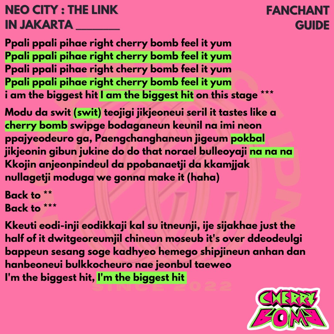 nctprojectidn's tweet photo. [FANCHANT GUIDE NCT 127 THE LINK in JAKARTA by @nctprojectidn]

Sijeuni🌱 Sudah hafal fanchant CHERRY BOMB buat The Link in JKT belum? yuk hafalin Fanchant Guide yang kami buat ini😌

Kita fanchant bareng yang kenceng ya pas The Link in Jakarta nanti🔥

#nctprojectidn #NCT127 https://t.co/HuR8fn8kGS