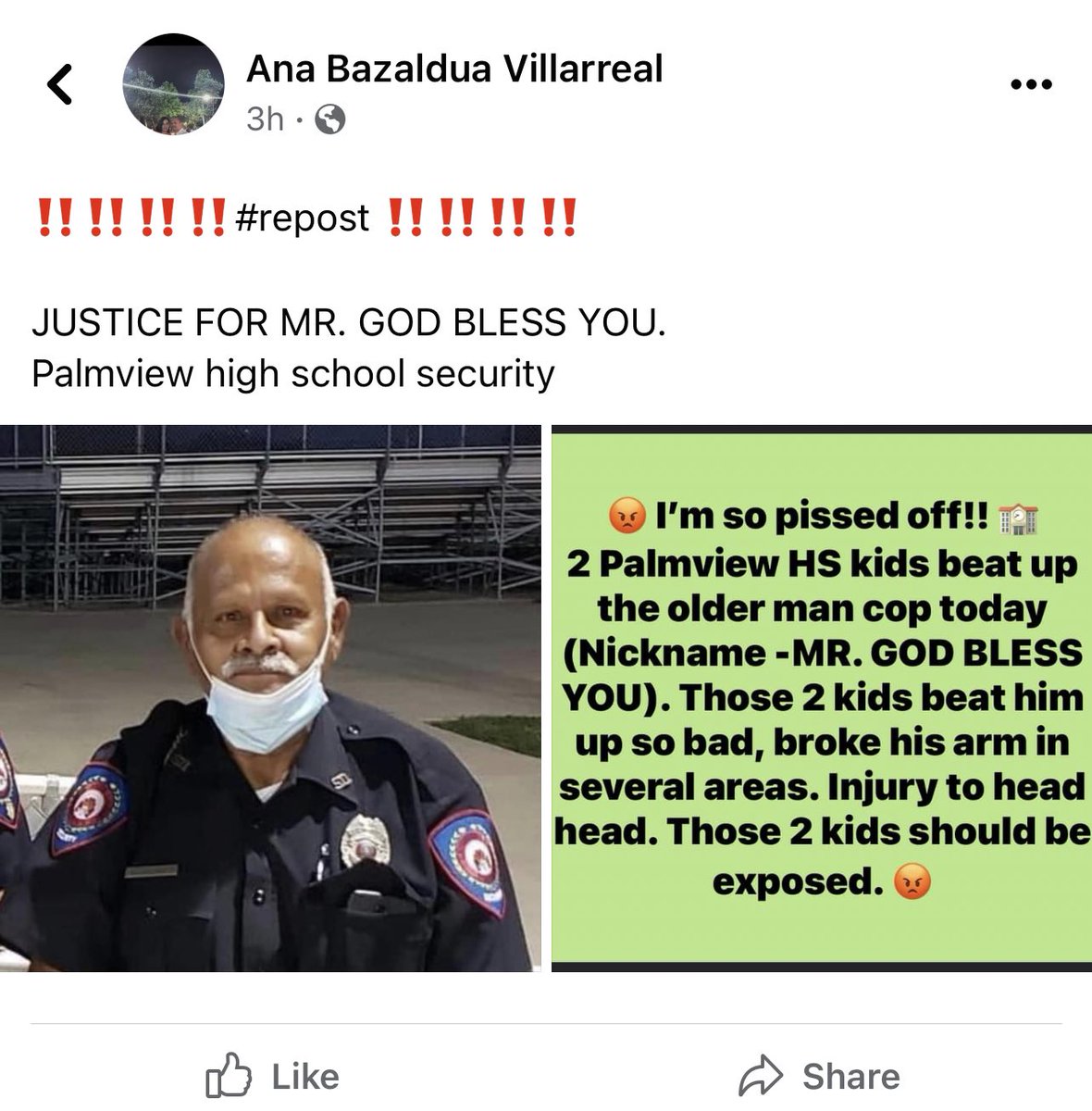 Guys please share this post on Facebook and tag La joya isd !!! This should not be ignored AT ALL !!! If you all know him you know how kind hearted person he is and how much he cares for everyone!!! praying for his recovery 🥺