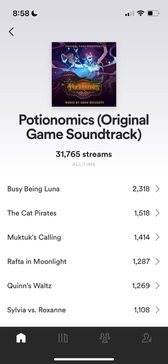 I’m just floored by the response to the <a href="/potionomics/">Potionomics⚗️UPDATE OUT NOW!</a> soundtrack. We just passed 30k streams on Spotify. I’ve never had this much positive feedback from an audience, and all the kind words have meant so much to me. Thank you!