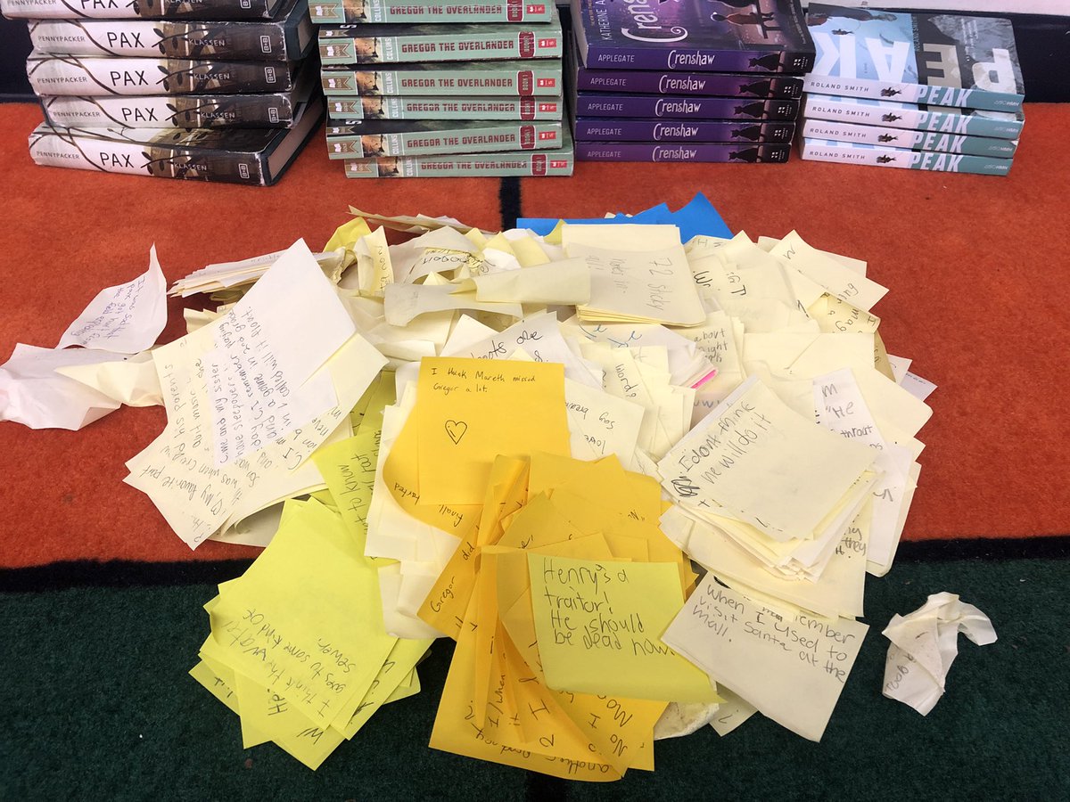 MrsMcManus_OES's tweet photo. Students turned in their book club books today and just look at all of those stop and jot notes!! 👀📖 @Postit #ReadingIsThinking #Thinkmarks @Oakton_ES https://t.co/2qC12oTj2E