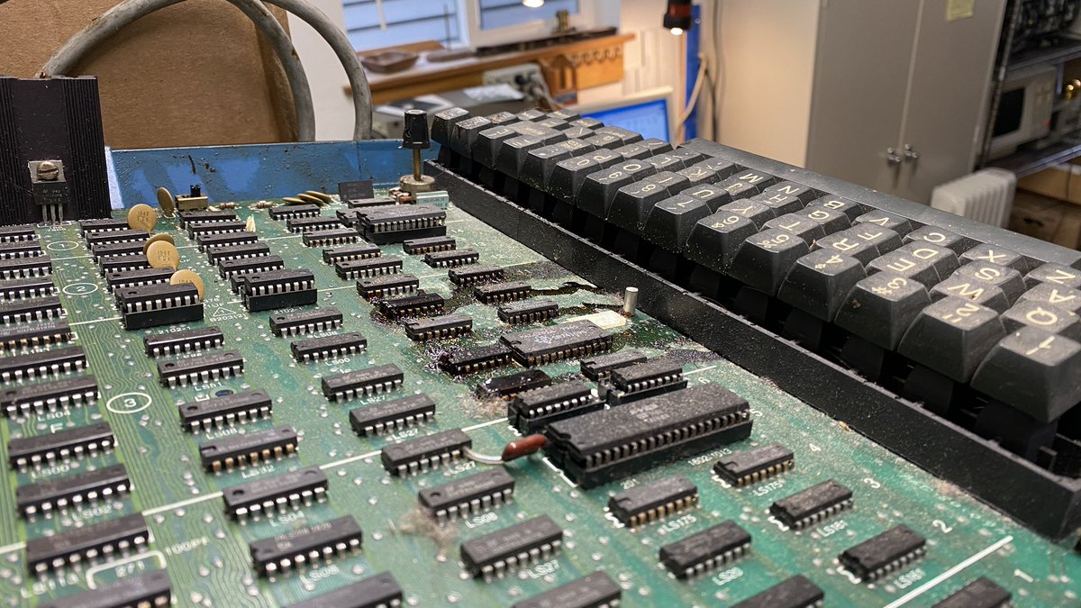 When CRTs get this bad, the goop runs out the bottom. On the ADM this means it gets into the logic board and keyboard. Thankfully, this system was found lying on its side with a puddle of gunk under it - not inside! Still, there's a fair bit of cleanup to do.