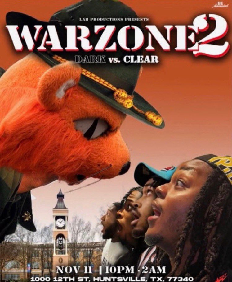 k_killer_8's tweet photo. ATTENTION SHSU MAGGOTS 🫡

@Labproductionz1 &amp; #SRTPromos IS HOSTING THE OFFICIAL DARK vs CLEAR PARTY 🥃❗️#WarZone2 

-$7 PRE-SALES-

🚨PRESALES ARE LIMITED 🚨CONTACT YOUR FAVORITE LAB 🧪 

#TEAMCLEAR

 #SHSUHOCO2k22 #LabProductionz https://t.co/AlyEsryXuW