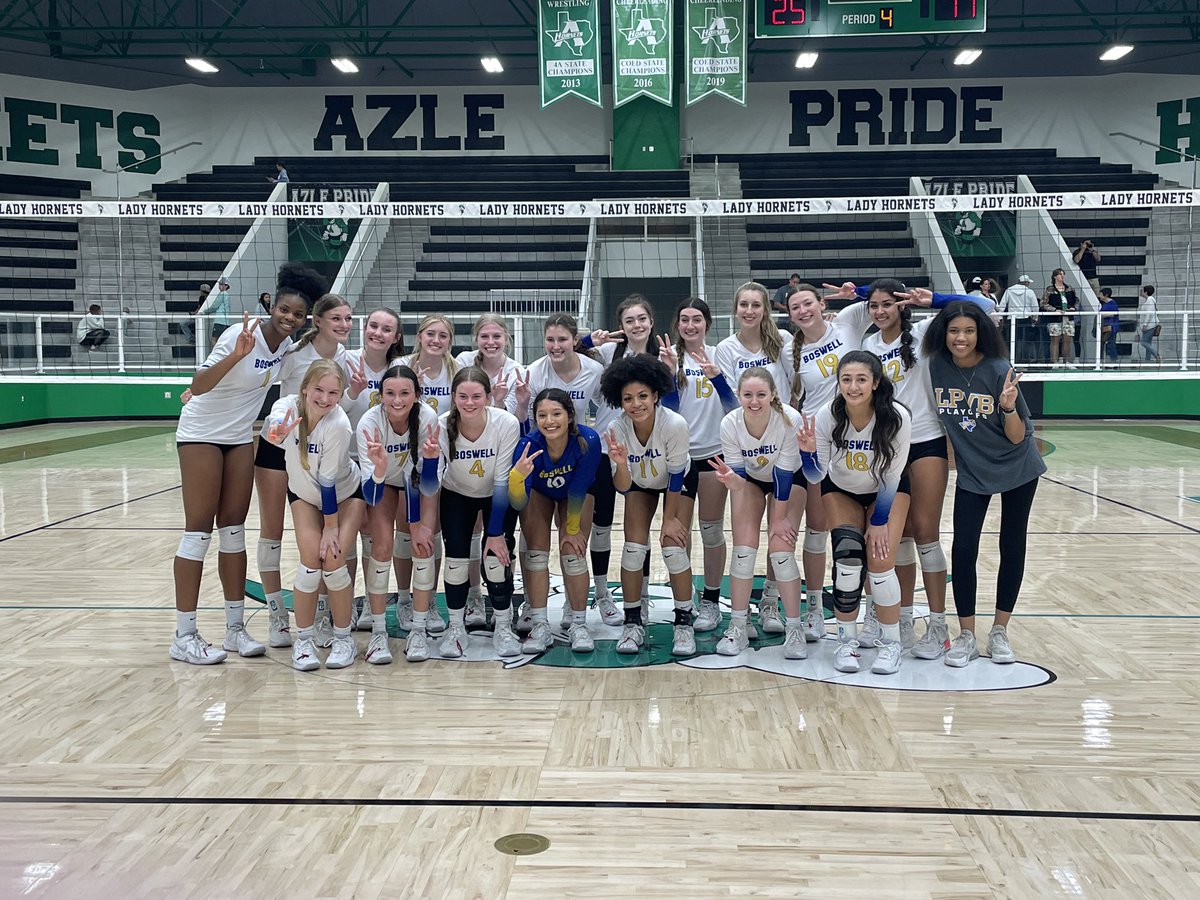 Boswell_LPVB's tweet photo. Bi-District Champions! LPVB defeated Eaton, 25-21, 25-13, 23-25, 25-17. Thank you to Bos Nation for showing up to support us! Round 2 here we come! @boswellhs @emsisdathletics #BosProud https://t.co/CeZ7Z9T4N5