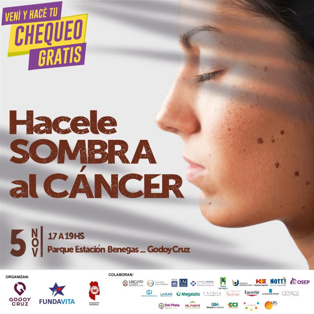 Este SÁBADO, nueva campaña de concientización sobre cáncer de piel en Parque Benegas de <a href="/MuniGodoyCruz/">Godoy Cruz</a>
De 17 a 19, con la premisa

"HACELE SOMBRA AL CÁNCER" de <a href="/fundavita/">FUNDAVITA⭐🎗</a>.

Habrá dermatólogos revisando manchas y lunares, charla sobre fotoprotección y sorteos de productos.