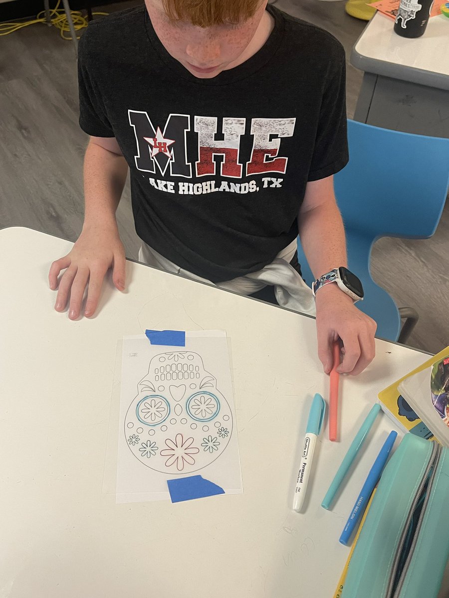Math and Culture = Symmetry and Sugar Skulls! It’s time to shrink their sugar skulls down and make them into key chains.😊 They were so engaged and are excited to get their keychains back. #MHElevelup #risdmath #risdbelieves