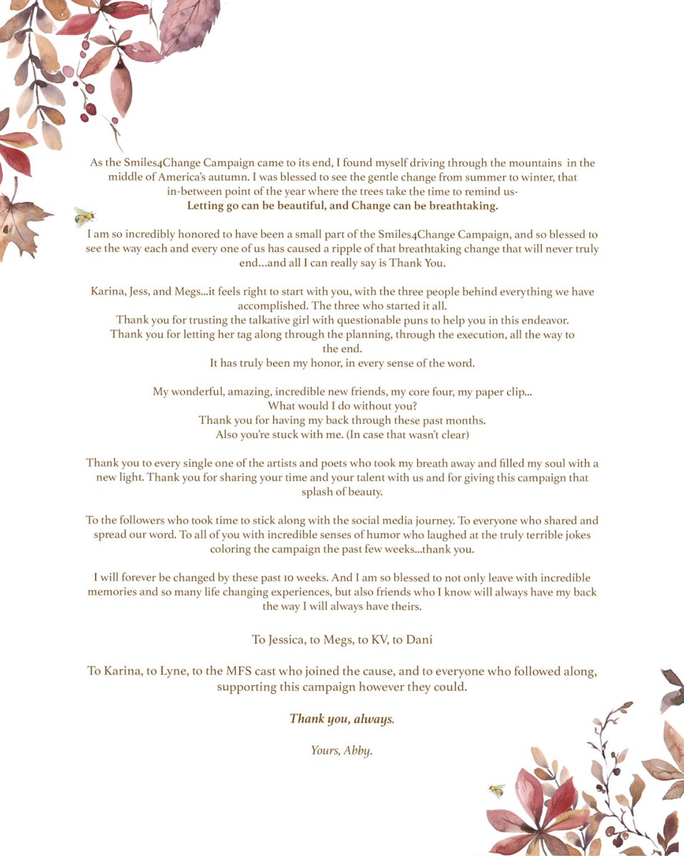 We aren't going anywhere, but our team wanted to show all of you a little bit of thanks!

Thank you all for helping plant #Seeds4Change and #Trees4Lyne, we have loved every minute.

-Smiles4Change Team