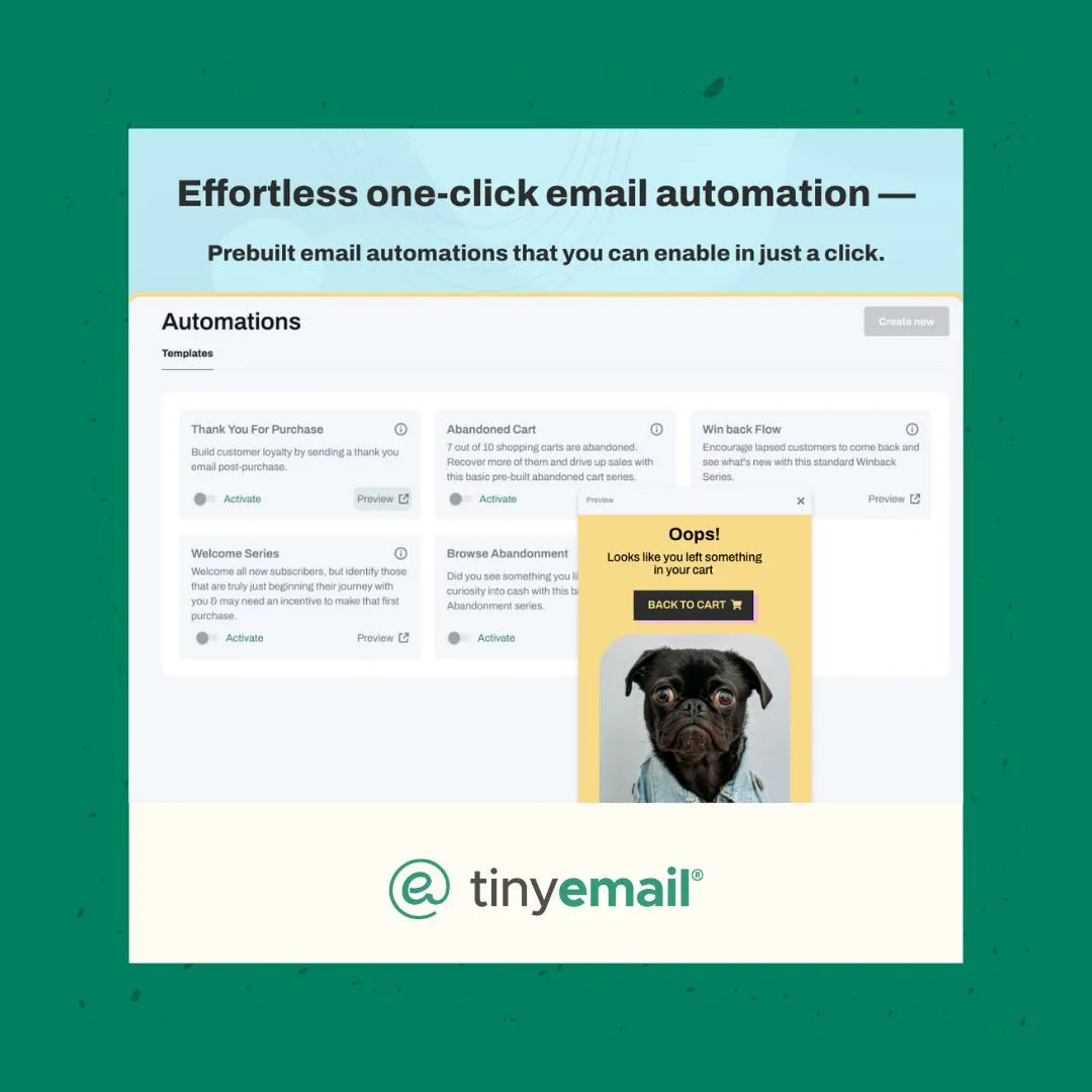 GetTinyEmail's tweet photo. #TinyUpdates Shopify store owners can not automate emails like Abandoned cart and purchase confirmation emails with the click of a button.  

#Shopify #Automations #ecommerce #ecommercegrowth #emailmarketing #smallbusiness #growthmarketing #ecommercemarketing #shopifyowner https://t.co/gEGvfi42Yo