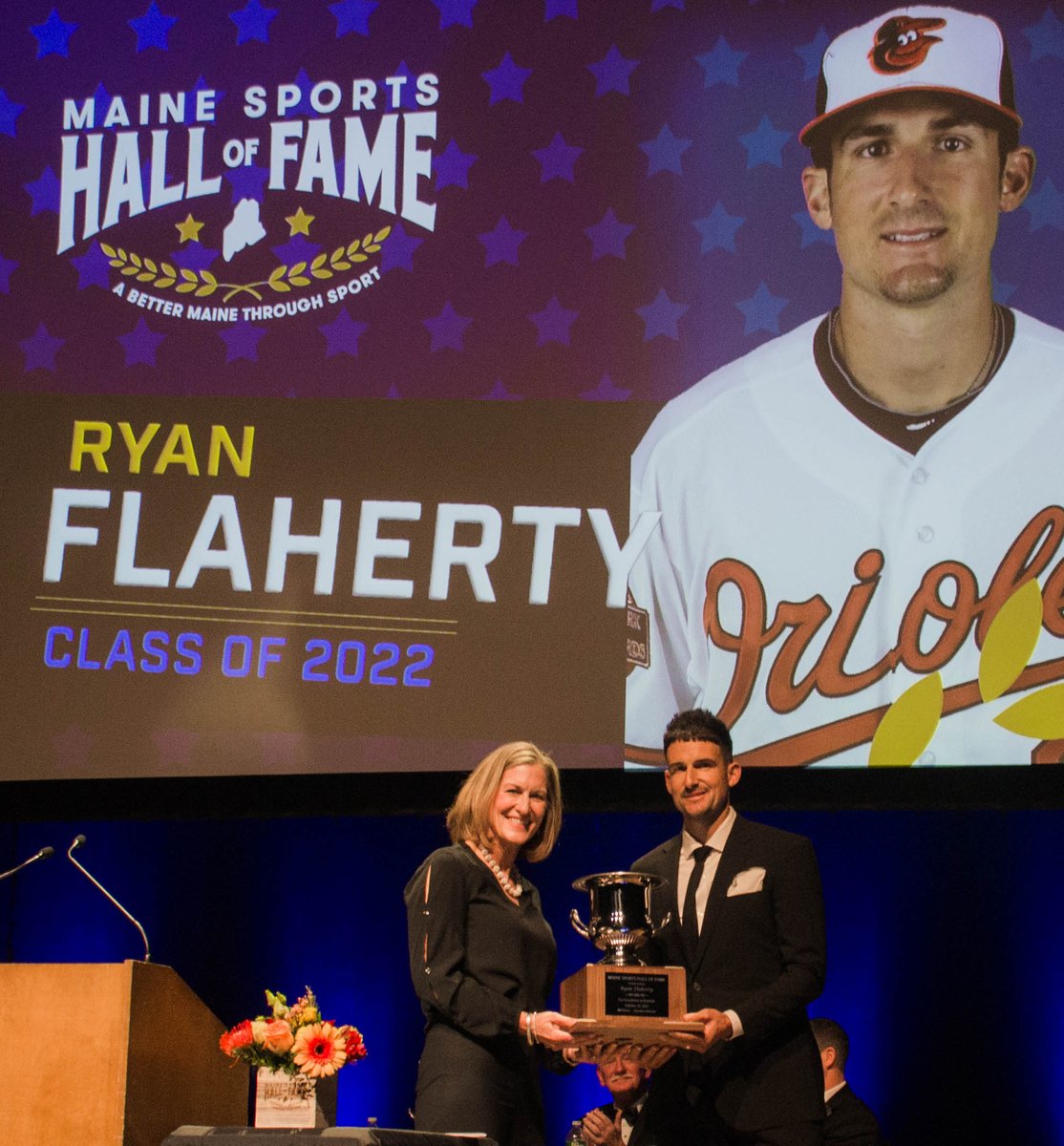 MSHOFME's tweet photo. Ryan Flaherty was inducted into the Maine Sports Hall of Fame on Sunday. Ryan continues to write his Major League story. Ryan joins Billy Alfond (Harold) and @coachamyvachon (Paul) as the third child of an MSHOF inductee to be inducted! (Ed 2014) @Orioles @Padres https://t.co/vDgIvg02di