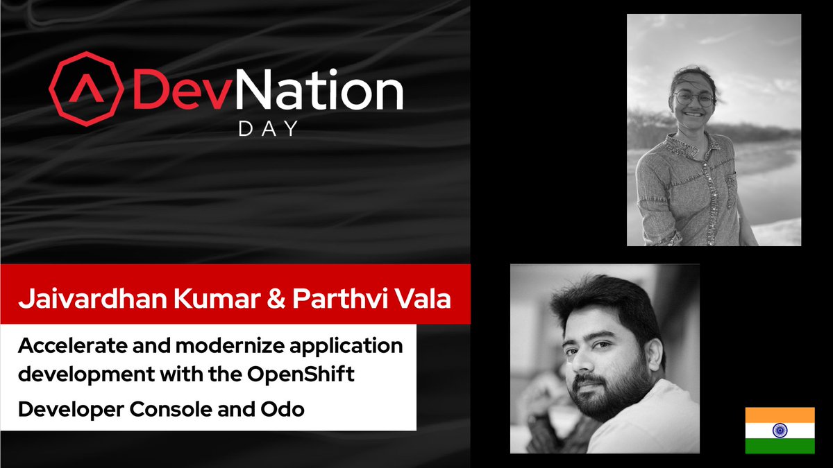 Enhance your developer experience and accelerate application development lifecycle on #OpenShift 4.0 through the <a href="/openshift/">Red Hat OpenShift</a> Developer Console + #odo with <a href="/invincibleJai/">Jaivardhan Singh</a> &amp; <a href="/valaparthvi/">Parthvi Vala</a> during #DevNation Day India. Registration is still open. red.ht/3C7KGcR